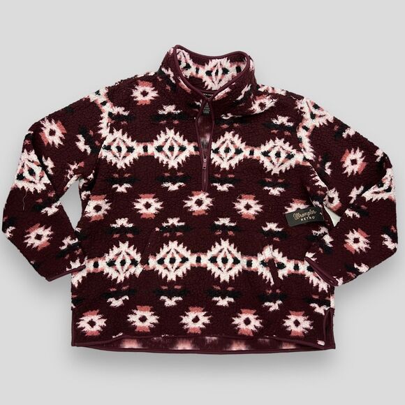 Wrangler Burgundy Aztec Sherpa Fleece Pullover M Half Zip - Picture 3 of 11